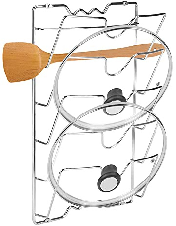 GOTOTOP Topfdeckelhalter, 5-lagiger, wandmontierter Deckelhalter zur Aufbewahrung von Pfannendeckeln im Küchenschrank, Topfdeckelhalter aus Eisen für Töpfe und Geschirr, 43,2 x 27,9 x 9,4 cm