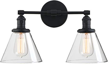 Phansthy Wandleuchte wandlampe 2 Flaming Klar GlasTrichter Wandleuchte Vintage Industrie innen Modern Wandbeleuchtung Loft-Wandlampe Küchenwandleuchte(Schwarz Farbe)