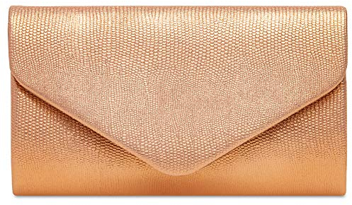 Caspar TA521 kleine elegante Snake Skin Damen Clutch Abendtasche, Farbe:roségold, Größe:Einheitsgröße