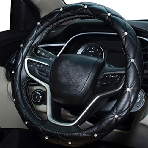 Mayco Bell Diamond Lenkradabdeckung für Frauen, Leder Bling Cute Car Lenkradabdeckung Universal 15 Zoll mit Crystal Diamond (schwarz)