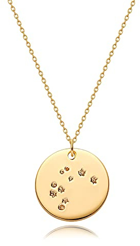 MEVECCO Gold Necklace Coin Disc Zodiac 12 Constellation Star Connected Engraved Horoscope Sign Astrology Pendant 18K Gold Plated Chain Dainty Personalized Simple Jewelry, Standard, Brass, Cubic