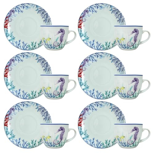 NAMAI - Set da 6 Tazzine Caffe Particolari con Piattino, Stile Autentico, Porcellana, Adatte In Lavastoviglie e Microonde, Idea Regalo (Murena)
