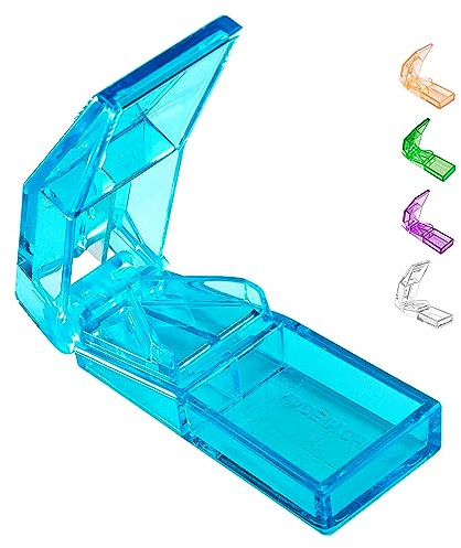 Ultrassist Pill Cutter and Splitter for Cutting Small or Large Pills, Accurate Medicine Splitter with Stainless Steel Blade, Transparent Vitamins Slicer Assorted Colors