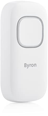 Byron DBY-25930 Funk-Klingeltaster, Zusätzlicher Klingelknopf für einen zweiten Eingang, Reichweite 200m, Flacher Türdrücker, Anzeige bei schwacher Batterie, Weiß