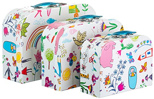 Brandsseller Kindermotiv Geschenkbox Aufbewahrungsbox Koffer mit Griff - Stabiler Karton - 3er Set in absteigender Größe