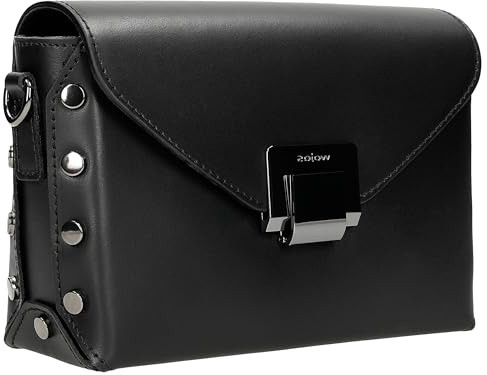 WOJAS - Damen handtasche, Damenasche aus Bewährten Glattleder, der Überwurfverschluss, Auffällige Lange Kettenriemen, Designer-Accessoire, 80201-51 - Schwarz