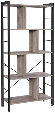 VASAGLE Regal, Bücherregal, Büroregal mit 5 Ebenen, Standregal, Aufbewahrungsregal, groß, Metallgestell, Greige meliert-tintenschwarz LBC012B02​