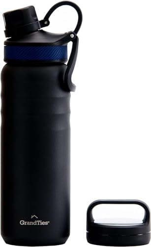 Grandties 709ml Reise Wasserflasche - Wide Mouth Vakuum Isolierte Wasserflasche mit Zwei Stil Deckeln, kälteste Wasserflasche für Männer, Hydroflaschen für Frauen - Mitternachtsschwarz