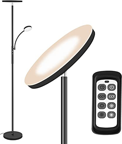 Floor Lamp,Totofac Sky LED Modern Torchiere 3 Color Temperatures Super Bright Floor Lamps,27W Main Light and 7W Side Reading Lamp for Living Room, Bedroom, Work with Remote Control & Touch Control