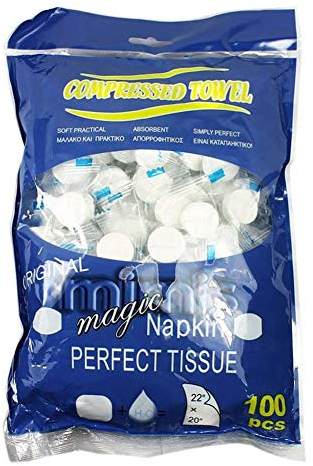 Asciugamani compressi Salviette umidificate Carta Asciugamano per il viso Fazzoletti per monete Cura del viso Trucco per viaggi Sport all'aria aperta, 100 pezzi Espandi a 20 x 22 cm
