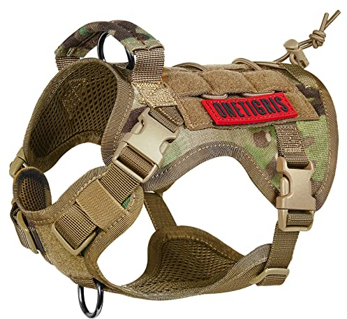 OneTigris Hundegeschirr, FIRE WATCHER Taktische Geschirr Sicherheitsgeschirr Hunde Hundeweste mit 1 Griffe und 2 D-Ring 1000D Nylon (L, Mehrfarbig)