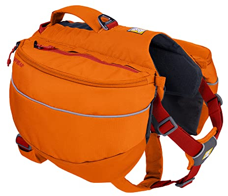 RUFFWEAR Approach Pack, Hunderucksack-Tragetasche mit integriertem Geschirr und Taschen, Tragbares Haustier-Wander- und Campingzubehör mit 2 Leinenbefestigungspunkten, Campfire Orange (Medium)
