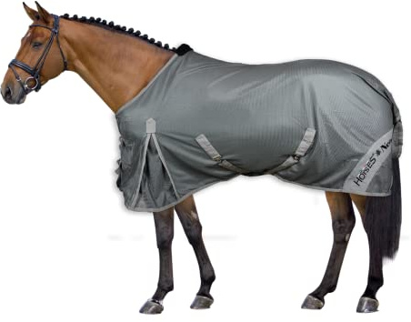Horses, Coperta Antimosche Traspirante, Modello Nemesis, Scherma dai Raggi Solari, Rete Fitta in Tessuto Mesh, Contro Mosche ed Insetti (145 cm, Grigio)