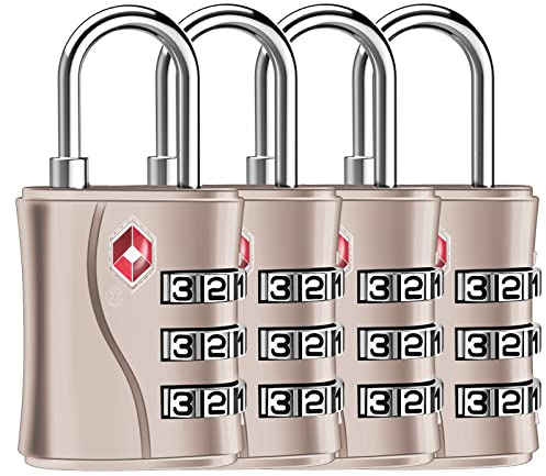 ZHEGE TSA Kofferschloss, Gepäckschlösser, TSA Schloss (4, Roségold) | 3 Stellige Zahlenshloss Vorhängeschlösser für Rreisekoffer, Tasche, Rucksäcke, Kleines Schlösser Spind