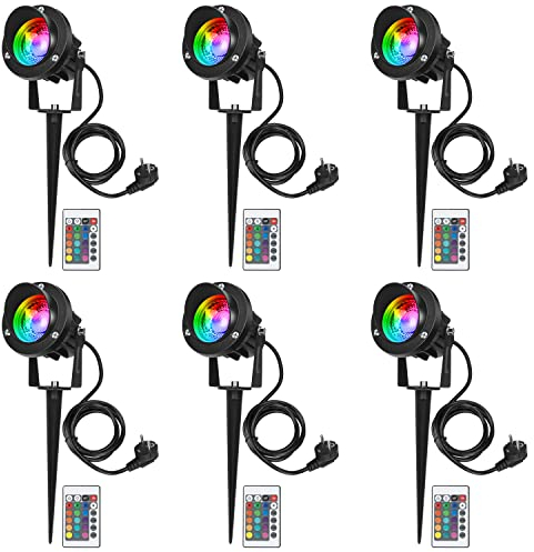 ledmo 6 Pezzi RGB Faretti Da Giardino10W,Faretti LED da Giardino RGB Impermeabile IP65 Luci per Esterno Faretti da Giardino con picchetto