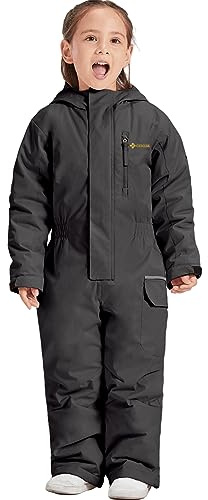 GEMYSE Kids One Pieces Ski Suits Jumpsuits Boys Girls' Winter Outdoor Snowboarding Waterproof Snowsuits (Black,10/12)