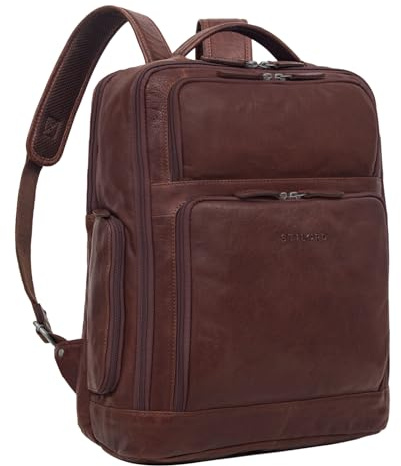 STILORD Jayden Men's Leather Business Backpack – Large Vintage Laptop Daypack with 15–17 Inch Laptop Compartment – A4 Size – Trolley Sleeve – Office, University, Travel Colour:maraska - Dark Brown