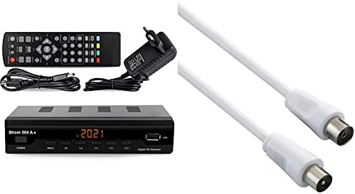 Strom 504 A+ Décodeur TNT Full HD -DVB-T2 & PremiumCord Câble d'antenne TV pour la télévision, 75 ohms, plugin IEC pour la Prise, blindé-DVB-C, DVB-T / T2