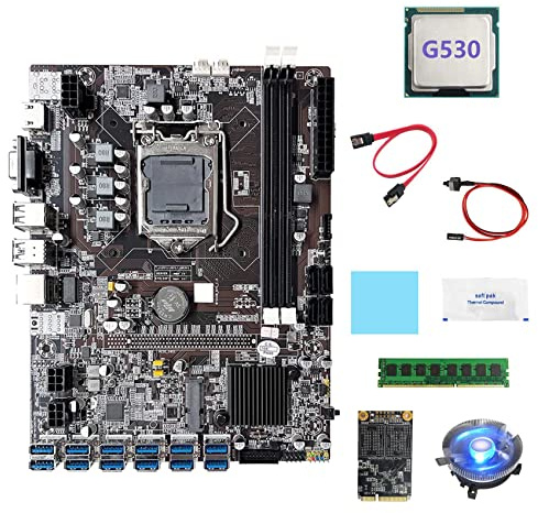 Lodokdre B75 ETH Mining Carte mère 12XUSB+G530 CPU+DDR3 4GB RAM+128G SSD+ventilateur + câble + câble Switch LGA1155 Carte mère