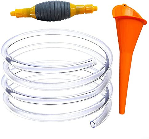 Pompe à siphon manuelle portable pour voiture - Pompe de transfert de carburant manuelle - Pompe à carburant manuelle de 2 m - Pompe de transfert avec entonnoir pour essence, diesel, eau, huile