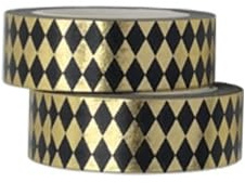 Jukway 2 Rollen Washi Tape Set Gold Foliendruck Masking Tape Muster dekorative Klebeband für DIY Scrapbooking, Handwerk, Geschenkverpackung, 15mm X 10m/Rolle (Schwarz Gold Diamant-Gitter)