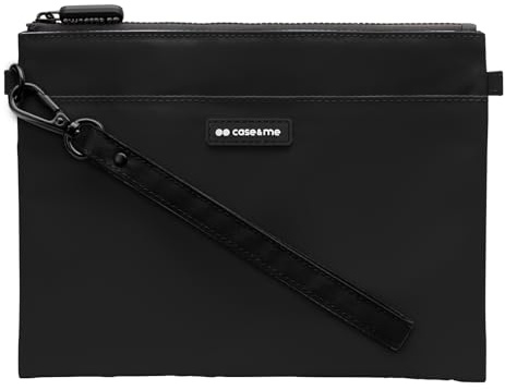 case&me Borsa per Smartphone e Accessori, Borsetta con Laccio, Borsa Porta Oggetti, con Zip, Doppia Tasca, Nero