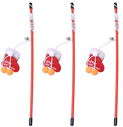 FRCOLOR Bâtonnet de Chat Amusant Thème de Noël Clochettes, Lot de 3 Accessoires Stimulants pour Chats, Jouets Interactifs pour Divertissement Intérieur