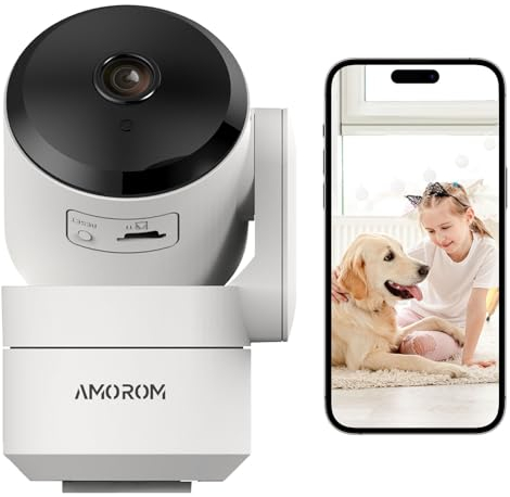 AMOROM Telecamera WiFi Interno con Rilevamento del Movimento Tramite IA, Pan/Tilt, Visione Notturna, Audio Bidirezionale, Compatibile con Alexa, 2.4Ghz Wifi, 1 Pack
