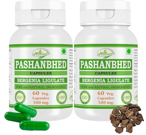 Morsan Nutraveda Pashanbhed (Bergenia Ligulate) Capsules | Highest Potency, 100% Natural Product | Combo Pack of 2 x 60 x 500 mg. Veg. Capsules (2)