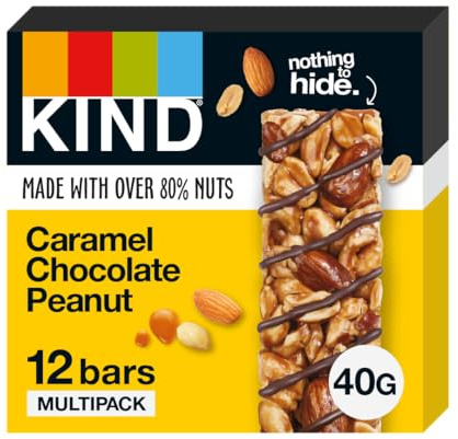 KIND Bars, Gluten Free Snack Bars, Caramel Chocolate Peanut, High Fibre, No Artificial Colours, Flavours or Preservatives, Multipack 12 x 40g