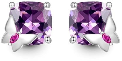 GNOCE Orecchini a Perno Farfalla Viola Ametista di Per Donne, Orecchini a Perno in Argento Sterling 925 Per Lei, Ragazze, Moglie, Figlia, Regalo Per la Festa Della Mamma.
