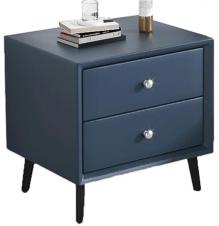 JATIBOSH Nachttisch, moderner Massivholz-Nachttisch, Schlafzimmer-Nachttisch, Aufbewahrungsschrank mit 2 Schubladen, Kommoden, Nachttisch, Beistelltisch (Farbe: Blau)