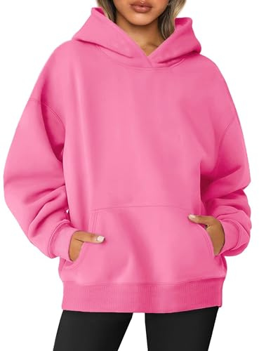 Jhsnjnr Sweatshirt dam huvtröja basic långärmad sport toppar oversize tröja sweatjacka enfärgad höst huvtröja, ROSA, L