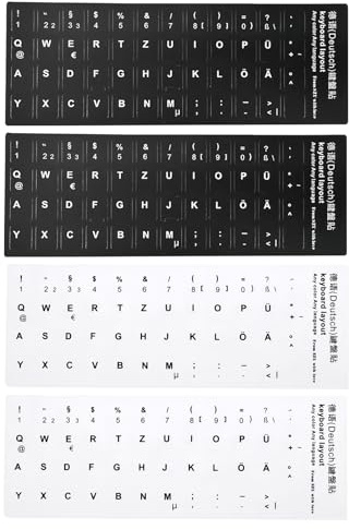DHWEKU Tastaturaufkleber Deutsch - 4 Stück Tastaturaufkleber, Deutsche Tastatur Aufkleber,Deutsche Ersatz Aufkleber mit Weißen Buchstaben,Geeignet für Jede Standard-Tastatur,Laptop-Tastatur,A-Tastatur