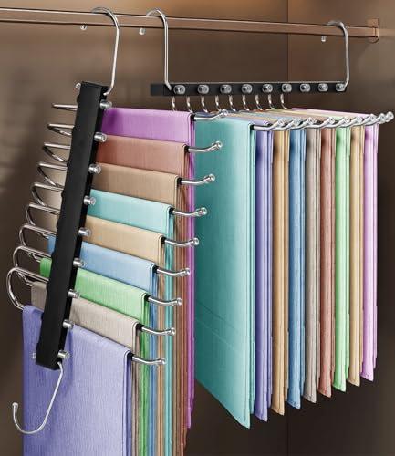 2 Stück 9 In 1 Edelstahl Faltbare Hosenkleiderbügel, Hosenbügel Kleiderbügel Platzsparend, Mehrfach Kleiderbügel, Mehrfach Hosenbügel mit Rutschschutz, für Hosen, Schals, Jeans, Kleidung, Handtücher