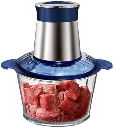 FfiMe Procesador de Alimentos de 300 W, licuadora de Carne de Cocina de 2 L, Mini picadora de Verduras, picadora de Alimentos con Recipiente de Vidrio, picadora de Carne, Verduras, Frutas y nueces