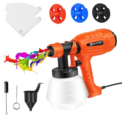 Qimu 600W Paint Sprayer, Fence Paint Sprayer, Electric Paint Sprayer HVLP Electric Spray Gun with 3 Nozzles & 3 Patterns 1000ML Tank, Handheld Paint Gun for Walls, Fence, Ceiling, Garden, Cabinet
