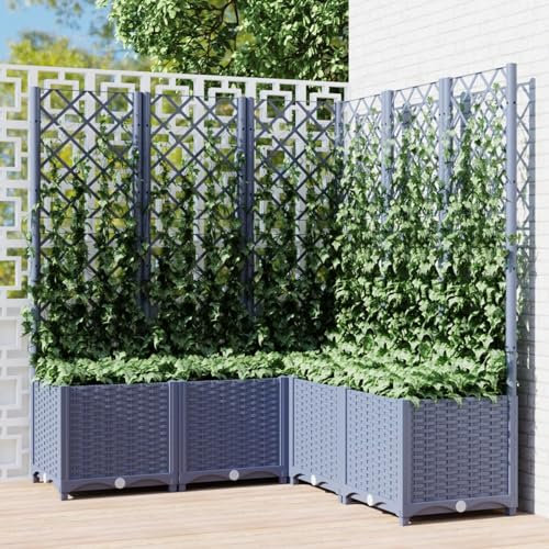 Xichuzi Pflanzkübel mit Rankgitter, Blumentopf Gross, Blumenkasten Balkon, übertopf, Pflanzkasten, Flowerpot, Kräuterbeet Für Die Küche, Vertikalbeet, Pflanzbehälter, Dunkelgrau 120x120x136 cm PP