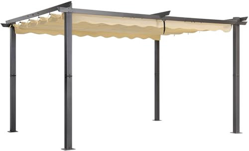 Angel Living Gazebo da giardino pergola in alluminio color antracite, tetto in acciaio, tetto regolabile in poliestere (beige, 3 x 4 m)