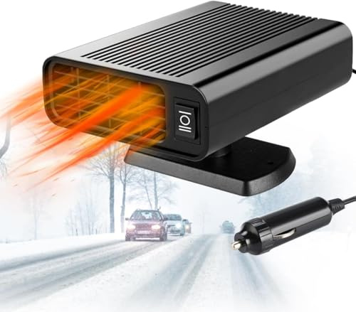 1200W Car Heater,12V Portable Car Heater that Plug in Cigarette Lighter, Electric Car Heater Defroster Fans, 2 in 1 Fast Heating Defrost Defogger, 360 °Rotatable Windscreen Defogger (Black)