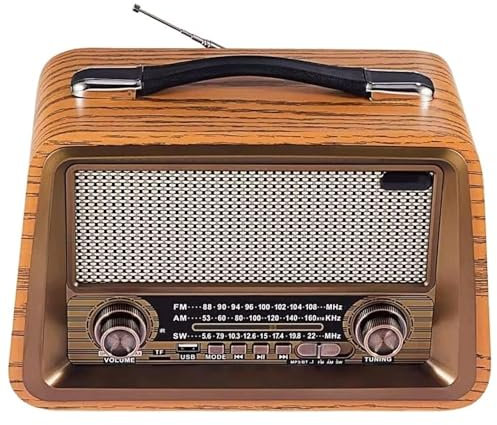 TsoLay Portable Radio, Retro FM AM SW Radio, AUX/TF Card/U Disk Playback, Knob + Button + Lever, Rechargeable Battery Operated, Handmade Wooden Exterior, for Household Outdoor Camping Hiking