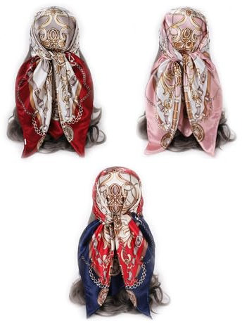Thapncow 3 Bufanda Cuadrada con Cuello de Satén 90x90cm, Pañuelos Seda Cuello, Pañuelos Cabeza Mujer, Bufandas Seda de Imitación, Bandanas Grandes Pañuelos Cuadrados, para Todas Las Ocasiones