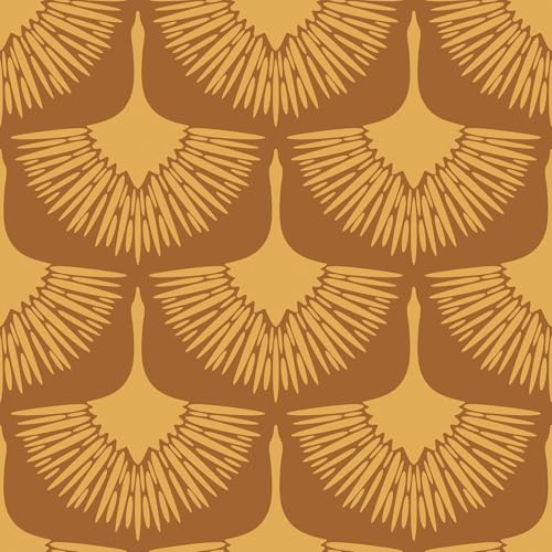 Livelynine Retro Mustard Yellow Bird Wallpaper Peel and Stick Art Deco Crane Wall Paper Removable Contact Paper Waterproof Terracotta Dark Orange Japanese Birds Self Adhesive Wall Covering 17.5x78.8