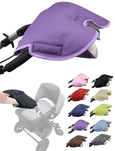 Muff handske [handvärmare för barnvagn] handmuff buggy med lammull vattentät vindtät universalstorlek för barnvagn, buggy, hjulsläpvagn (lila)