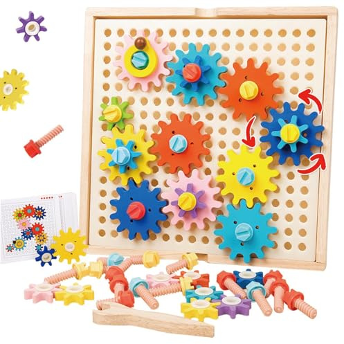 Dr. MUYA® Montessori Spielzeug 3 4 5 Jahre, Zahnräder Kinder, Kinderspiele ab 3 Jahre, Lernspiele ab 3 Jahre, Holzspielzeug 3 Jahre, Geschenk 3–5 Jahre Kinder Junge Mädchen