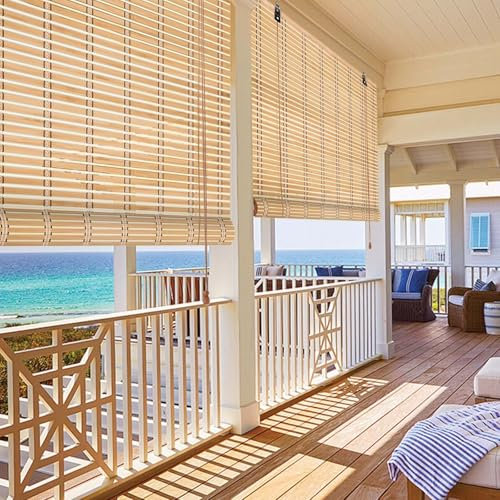 Natural Roman Blinds for Windows, Customize Outdoor Roller Blinds with Lift, Handwoven Bamboo Shades for Patio, Privacy Protection Window Dressing with Accessories, For Indoor Outdoor Kitchen Gazebos