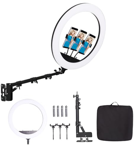 FEIFANTEAM 25 '' Ring Light Wall Mount with Phone Holder, Rotatable Triangle Boom Arm Overhead Light Stand for Photography Lighting Studio, Live Streaming, Salon, Barber Light, Beauty Tattoo Light
