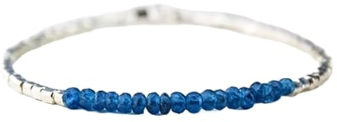 Gems_Hub FIZA_LINK_01656 - Pulsera de topacio azul con cierre de plata, cuentas redondas de 3,5 mm, corte facetado, 17,78 cm, curación, moda, regalo, espiritual, yoga, 7 inch, Gema Latón Piedra