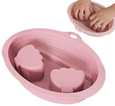 Tazón de remojo de uñas de silicona para quitar esmalte de uñas – Fregadero doble de uñas con almohadilla ergonómica para la palma de la mano, bandeja de remojo plegable y reutilizable para manicura