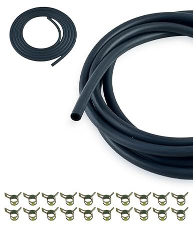 YAMAKATO 5mm 3/16-Inch ID 10FT Non-Pressure Fuel Hose with 20 Clamps